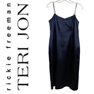 NWOT Rickie Freeman Teri Jon Slip Dress Size 8 Navy Blue Feminine Coquette Fairy
